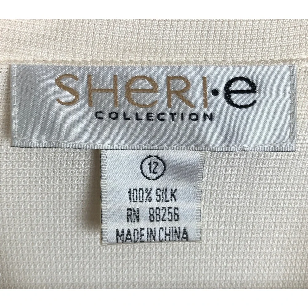 Sheri-e Collection 100% Silk Textured Button Up Blouse Women's 12 Cream L/S‎